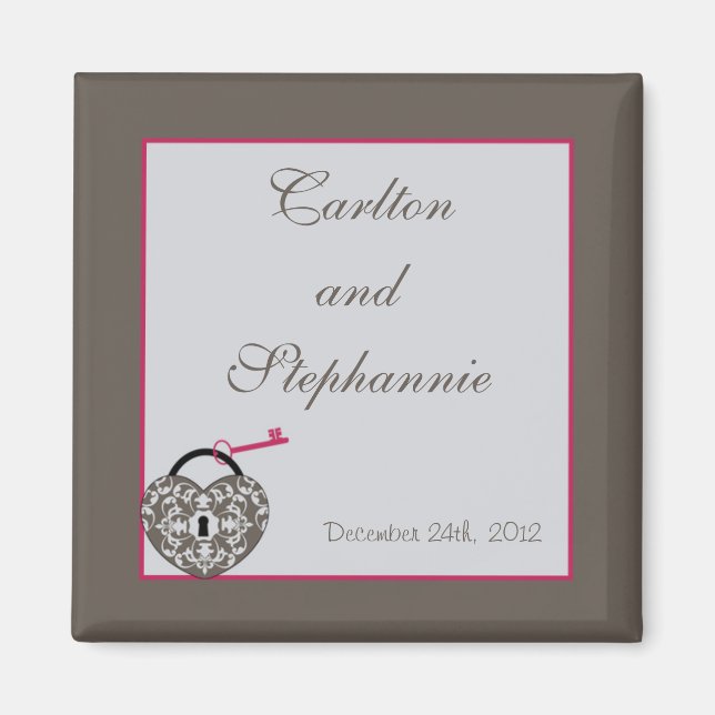 Heart Lock Wedding Magnet Favour (Front)