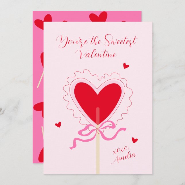 Heart Lollipop Bow XOXO Sweetest Valentine Love Holiday Card (Front/Back)