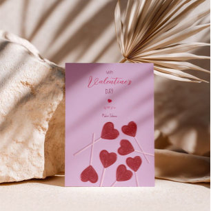 Heart Lollipops on Pink – Valentine’s Day Party Holiday Card