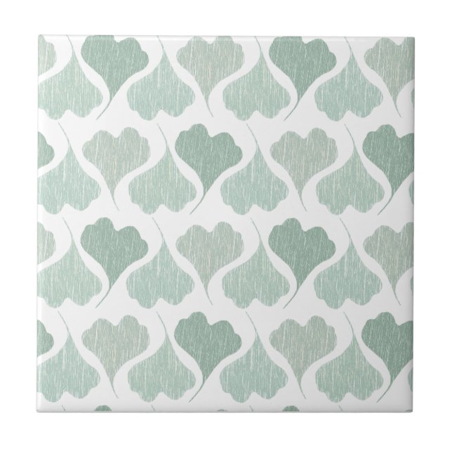 Heart Looking Ginkgo Biloba Leaves Green Tones Tile (Front)