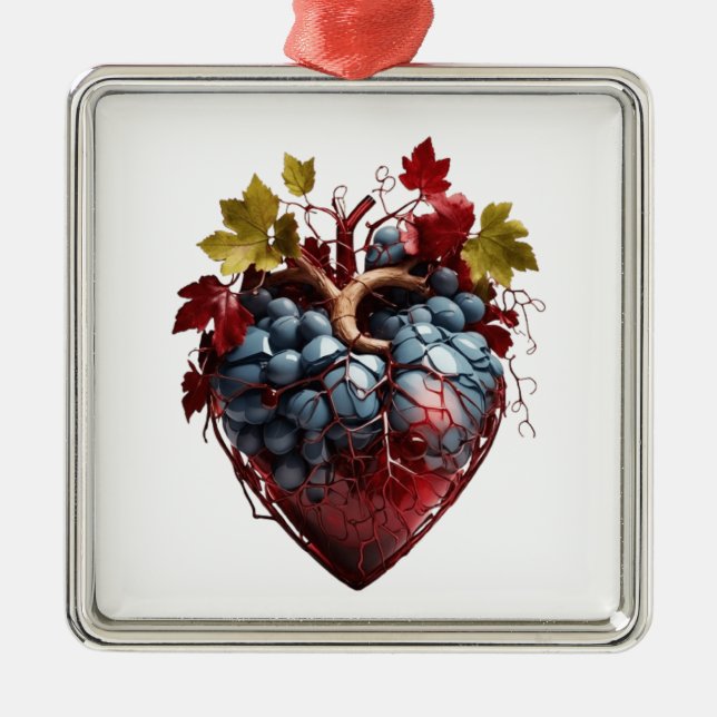 heart looking naturalwith grapes in square metal tree decoration (Front)
