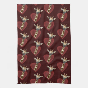 Heart Lost To Giraffes Tea Towel
