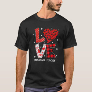 Heart Love 8Th Grade Teacher Red Plaid Valentines T-Shirt