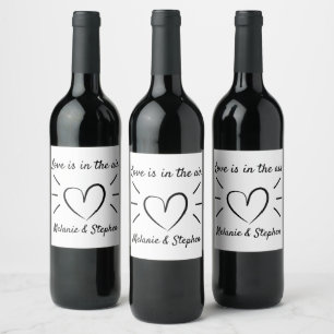 Heart Love Black White Wedding Bridal Shower Wine Label