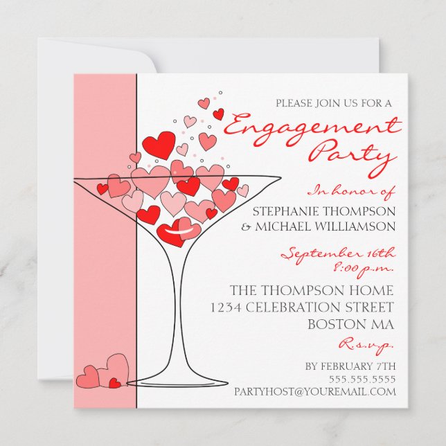 Heart Love Cocktail Engagement Party Invitation (Front)