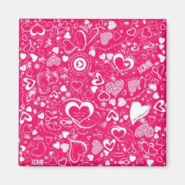 Heart Love Doodles Pink-White-Square Magnet (Front)