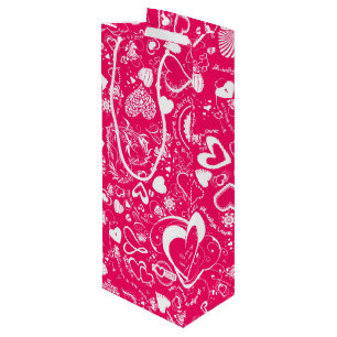 Heart Love Doodles Pink-White-Wine Gift Bag