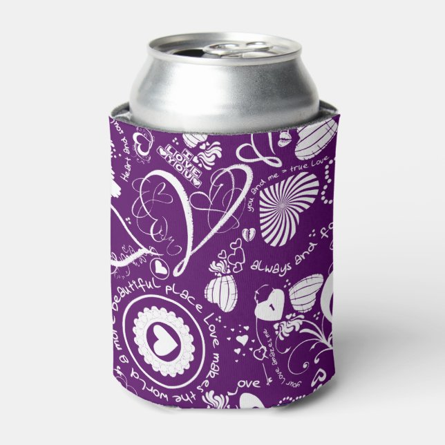 Heart Love Doodles-Purple-White-Drink Can Cooler (Can Front)