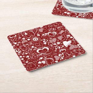Heart Love Doodles Red-White-Disposable Coasters