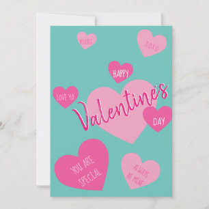 Heart Love Happy Valentine's Day Mint Pink Message Holiday Card