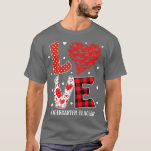 Heart Love Kindergarten Teacher Red Plaid Valentin T-Shirt