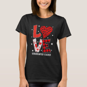 Heart Love Kindergarten Teacher Red Plaid Valentin T-Shirt