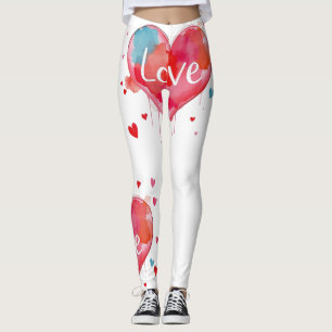 Heart Love Modern Watercolor Artsy Valentine's Day Leggings