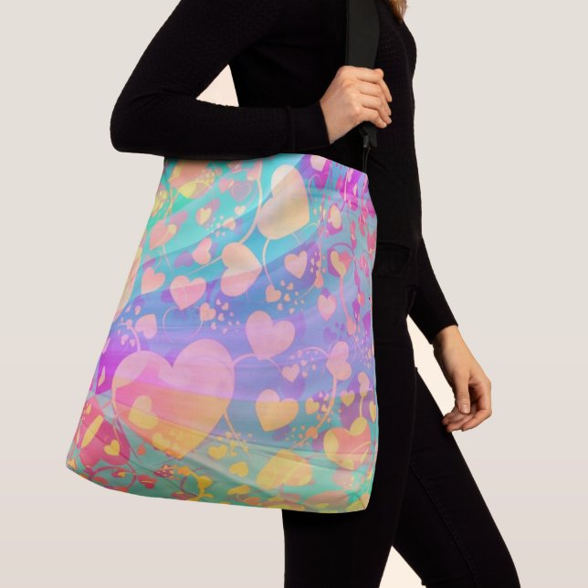 Heart Love Pattern Pastel Design Crossbody Bag (Close Up)