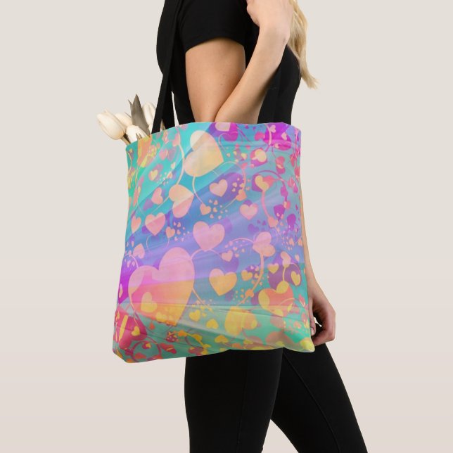 Heart Love Pattern Pastel Design Tote Bag (Close Up)