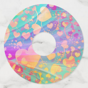 Heart Love Pattern Pastel Design Wine Glass Tag