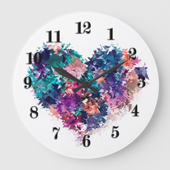 Heart, love, polygonal large clock (Front)