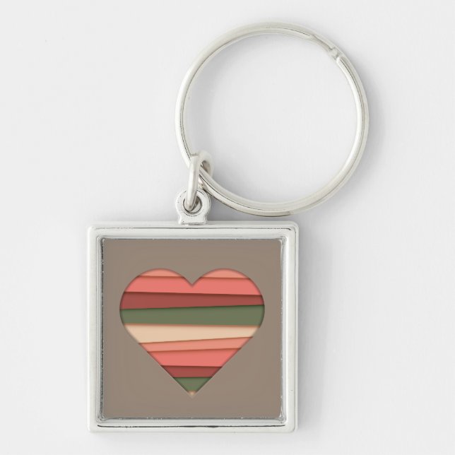 Heart Love Striped Valentine's Day Key Ring (Front)