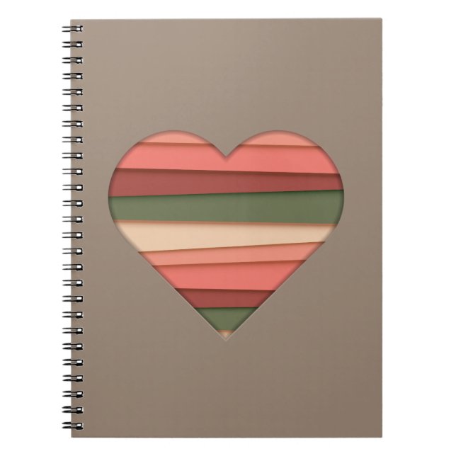 Heart Love Striped Valentine's Day Spiral Notebook (Front)