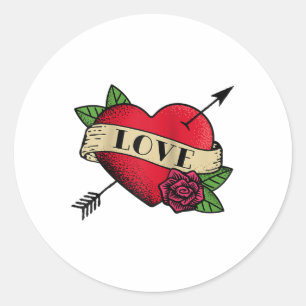 Heart Love Tattoo Raglan Baseball Tee_1 Classic Round Sticker