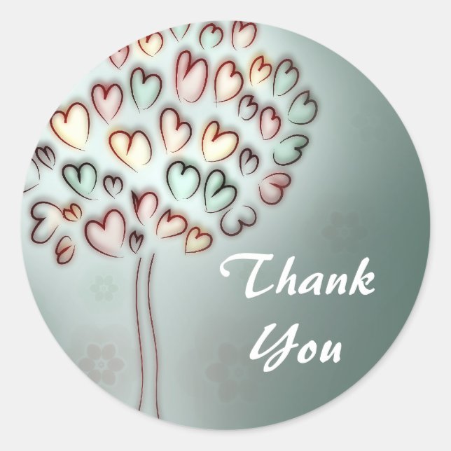 heart love tree thank you sticker (Front)
