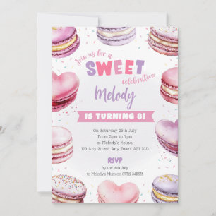 Heart Macaron Birthday Invite Sweet Celebration