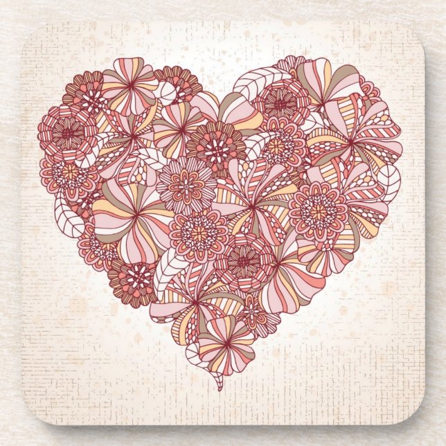 Heart made of hand drawn flowers coaster (Front)