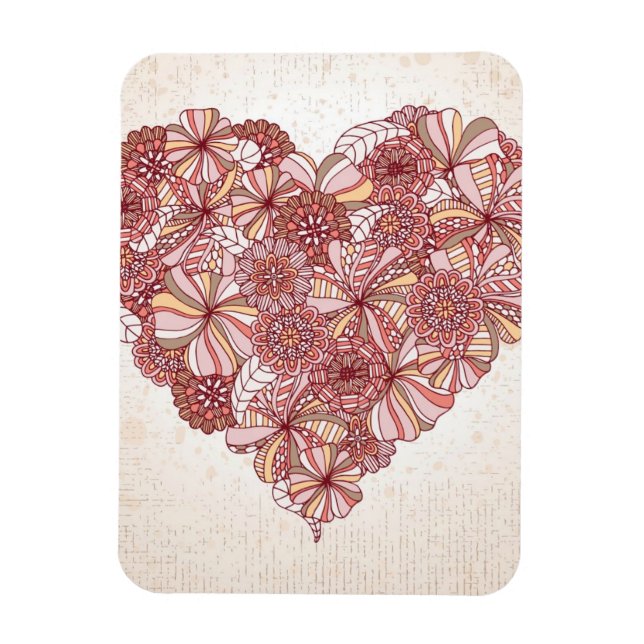 Heart made of hand drawn flowers magnet (Vertical)