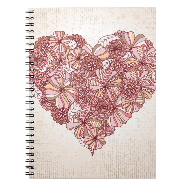 Heart made of hand drawn flowers spiral notebook (Front)