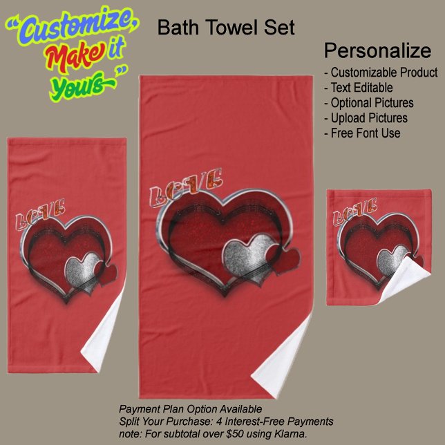 Heart Magic Bathroom Towel Set Red Background (Heart Magic Bathroom Towel Set Featuring a Red Background.)