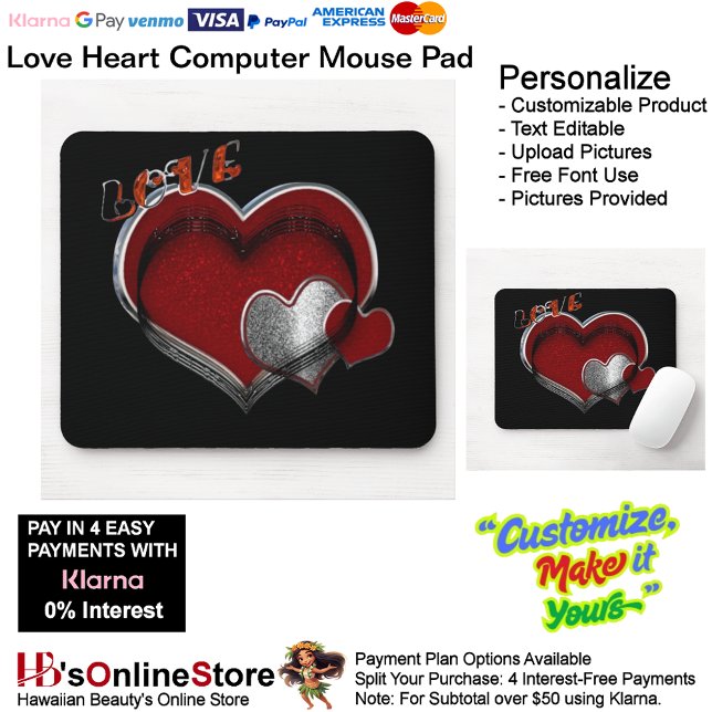 Heart Magic Black Mouse Pad (Love Heart Computer Mouse Pad with Black Background.)
