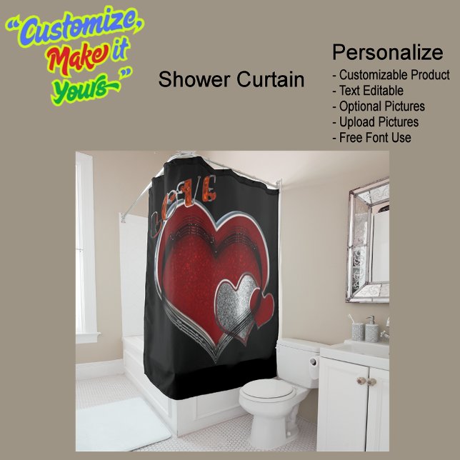 Heart Magic Black Shower curtain with Liner (Heart Magic Black Shower Curtain with Liner.)