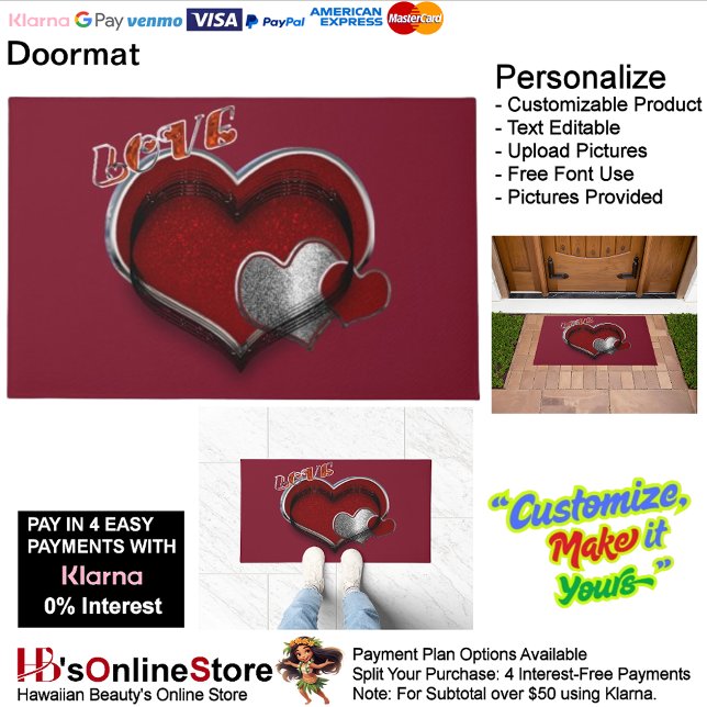 Heart Magic Door Mat with Maroon Background (Heart Magic Door Mat with Maroon Background.)