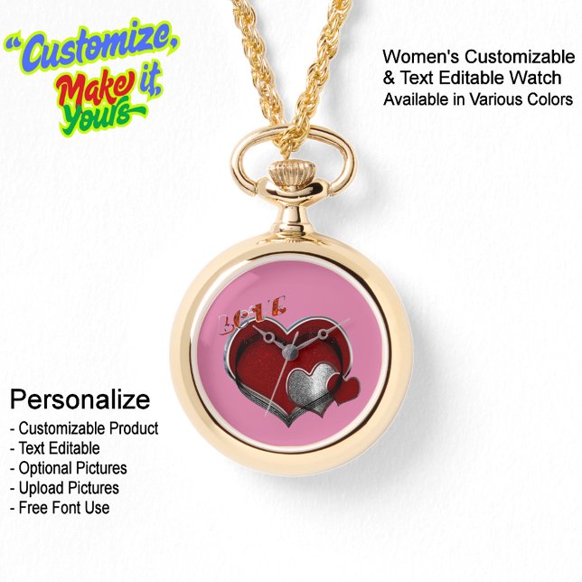 Heart Magic Gold Necklace Watch Pink Face (Women's Heart Magic Gold Necklace Watch Featuring a Pink Face.)