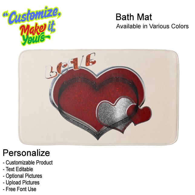 Heart Magic Love Bath Mat with a Beige Background (Heart Magic Love Bath Mat Featuring a Beige Background.)