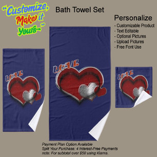 Heart Magic Navy Blue Bathroom Towel Set