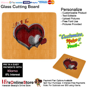 Heart Magic Orange Glass Cutting Board 15.2x17.8cm