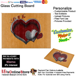 Heart Magic Orange Glass Cutting Board 38.1x27.9cm