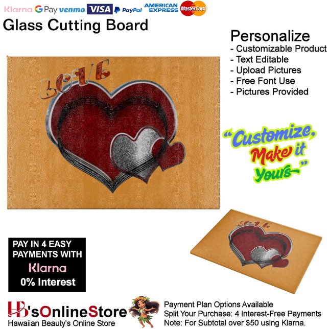 Heart Magic Orange Glass Cutting Board 38.1x27.9cm (Love Heart Orange Cooking Glass Cutting Board.)