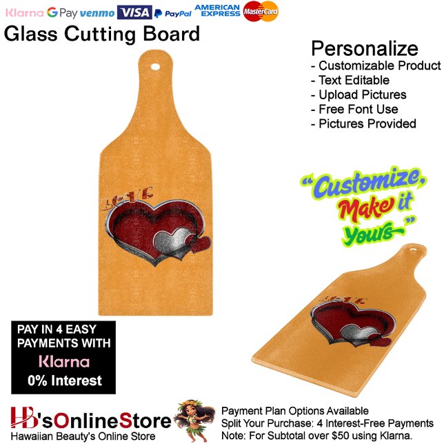 Heart Magic Orange Glass Cutting Board Paddle (Love Heart Orange Cooking Kitchen Glass Cutting Board.)