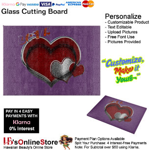 Heart Magic Purple Glass Cutting Board 38.1x27.9cm