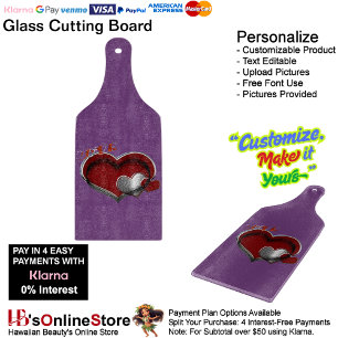Heart Magic Purple Glass Cutting Board Paddle