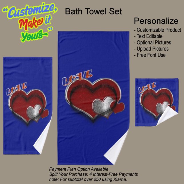 Heart Magic Royal Blue Bathroom Towel Set  (Heart Magic Bathroom Towel Set Featuring a Royal Blue Background.)