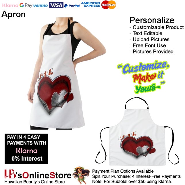 Heart Magic White Large Apron (Love Heart White Kitchen Cooking Mess Free Large Apron.)