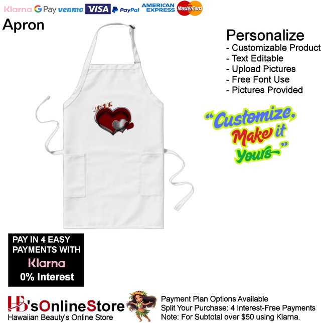 Heart Magic White Long Apron (Love Heart White Kitchen Cooking Mess Free Long Apron.)