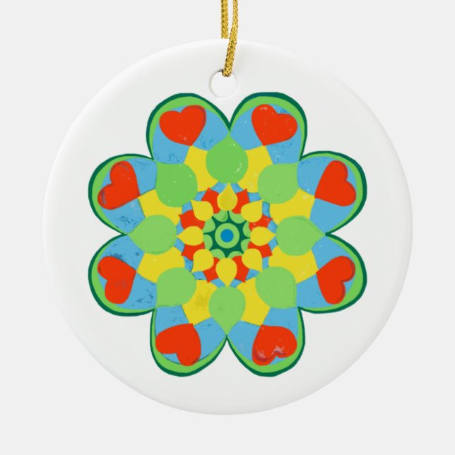  Heart Mandala  Ceramic Tree Decoration (Front)