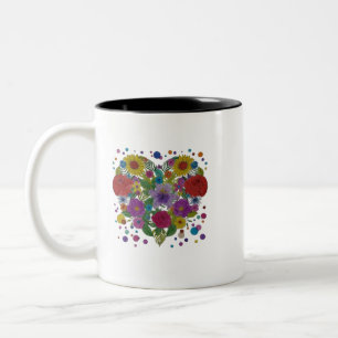 Heart Mandala Two-Tone Mug Boho Floral Coffee Cu