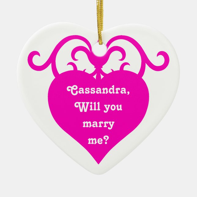 Heart marriage proposal ceramic tree decoration (Front)