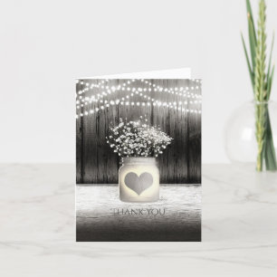 Heart Mason Jar & Baby's Breath Rustic Thank You