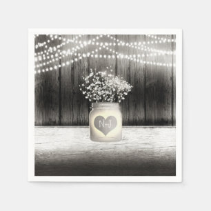 Heart Mason Jar & Baby's Breath Rustic Wedding Napkin